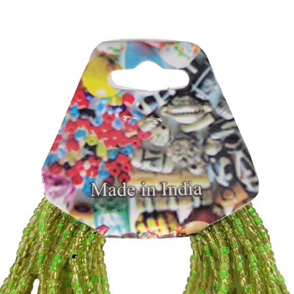 48" Long Lime Green Seed Bead Necklace Boho Multistrand India Handmade NEW - Picture 6 of 9